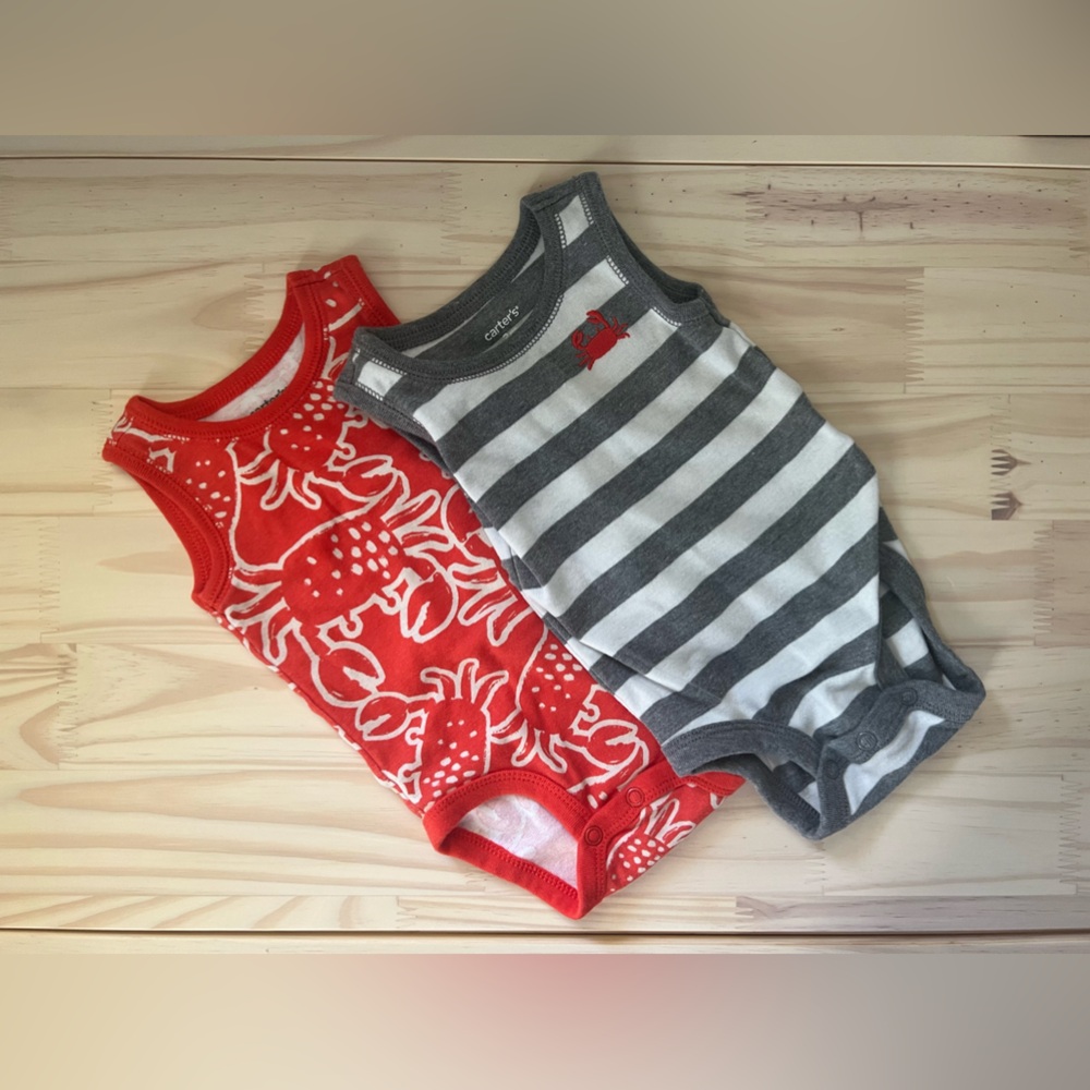 NWOT Carters Baby Crab Sleeveless Onesies | Set of 2 | 3 Months | Gender Neutral